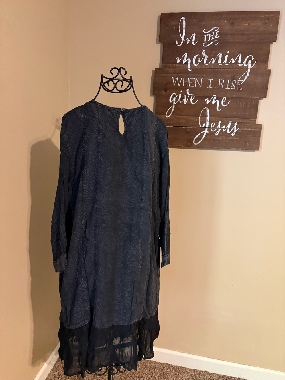 Young Threads Embroidered Black Long Sleeve Tunic Dress with lace - Picture 4 of 4